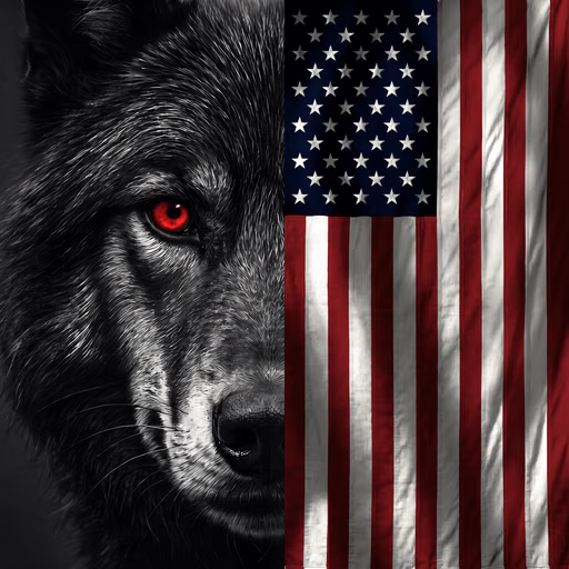 The Blackwolf mark: a black wolf with a red eye beside the American flag